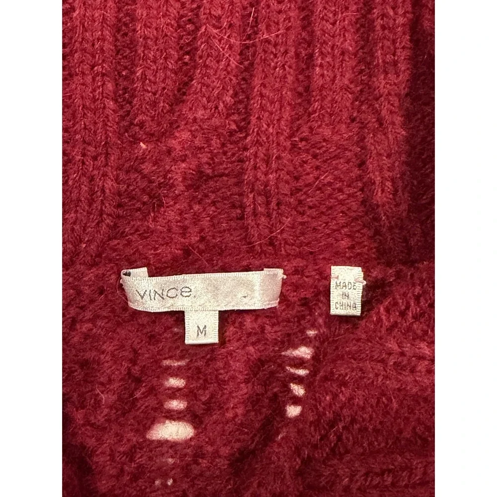 Vince Merino Wool Alpaca Cable Knit Wrap Cardigan Burgundy Red 70859 Medium